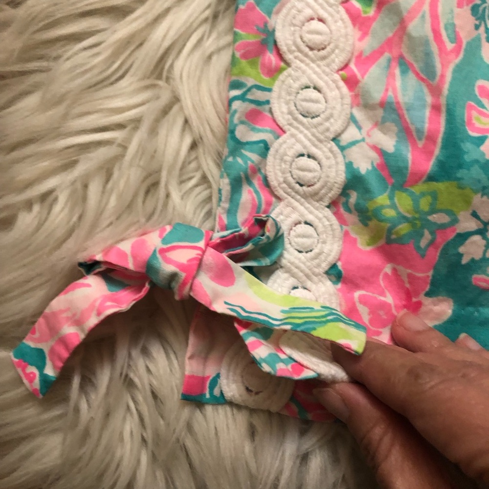 Lilly Putlizer Floral Crochet Bow Tie Pink Multicolor Sleeveless Sheath Dress 2 - Picture 5 of 11